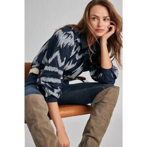 Pilcro Chenille Button Down Shirt Womens Medium Blue Embroidered Western Aztec‎